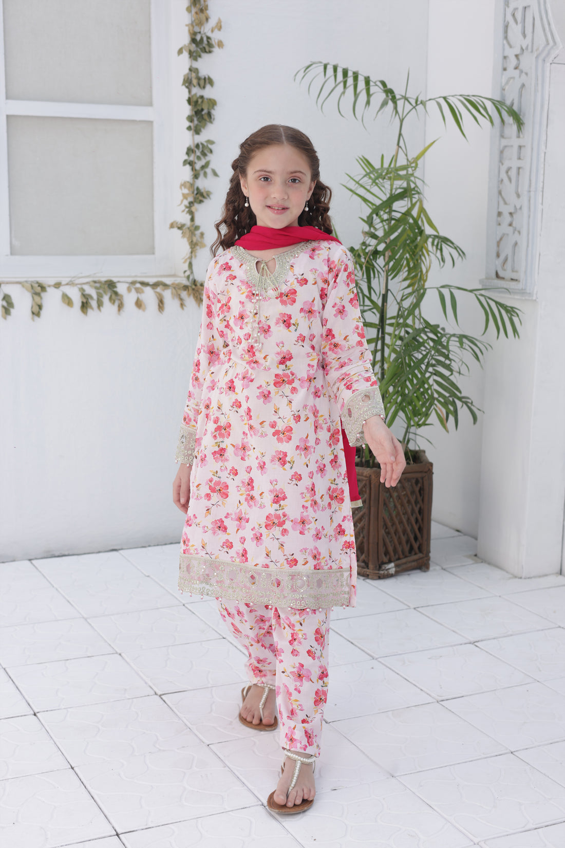 Embroidered Girls’ Party Dress – Pink