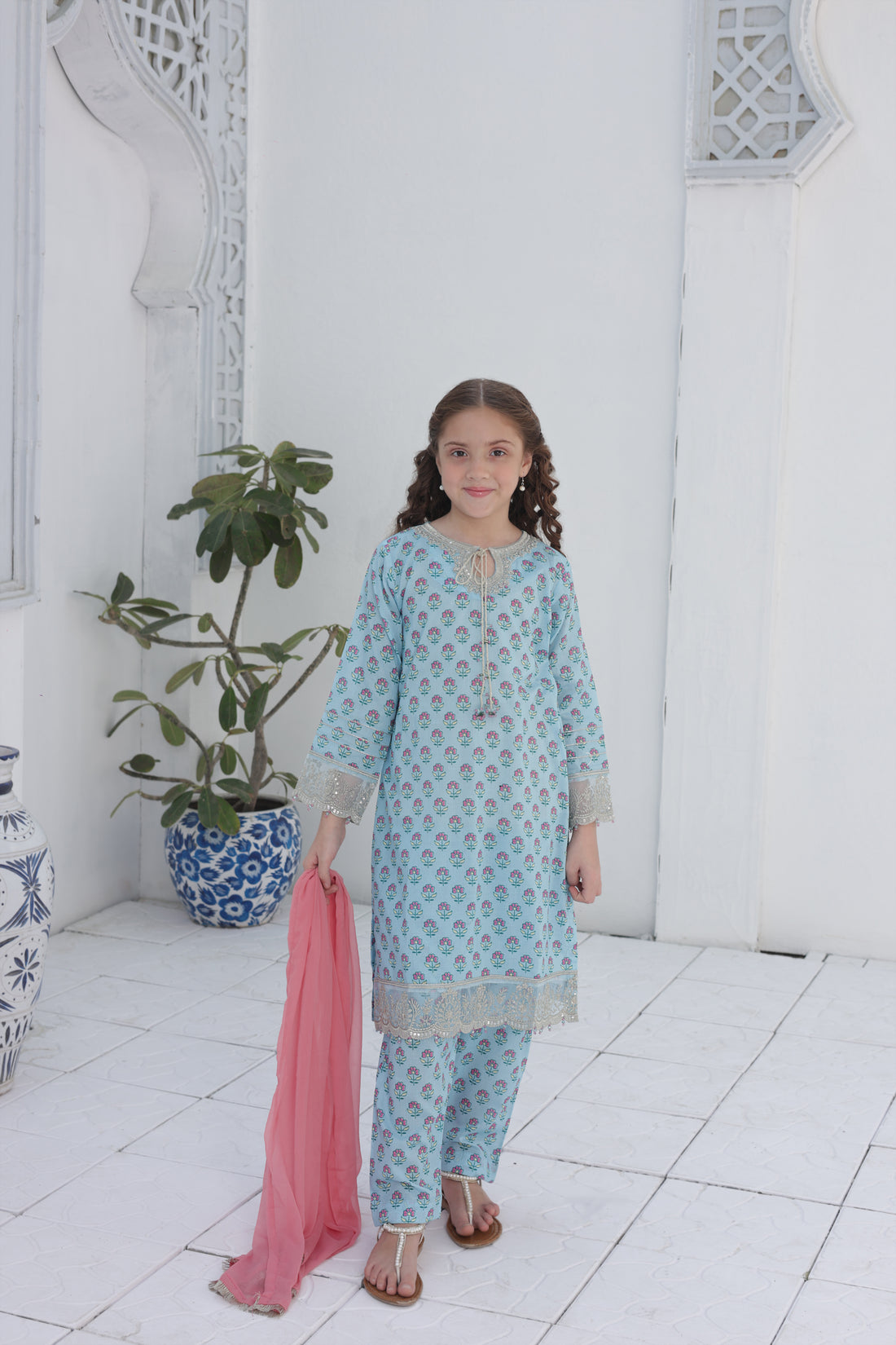 Embroidered Girls’ Party Dress – Blue