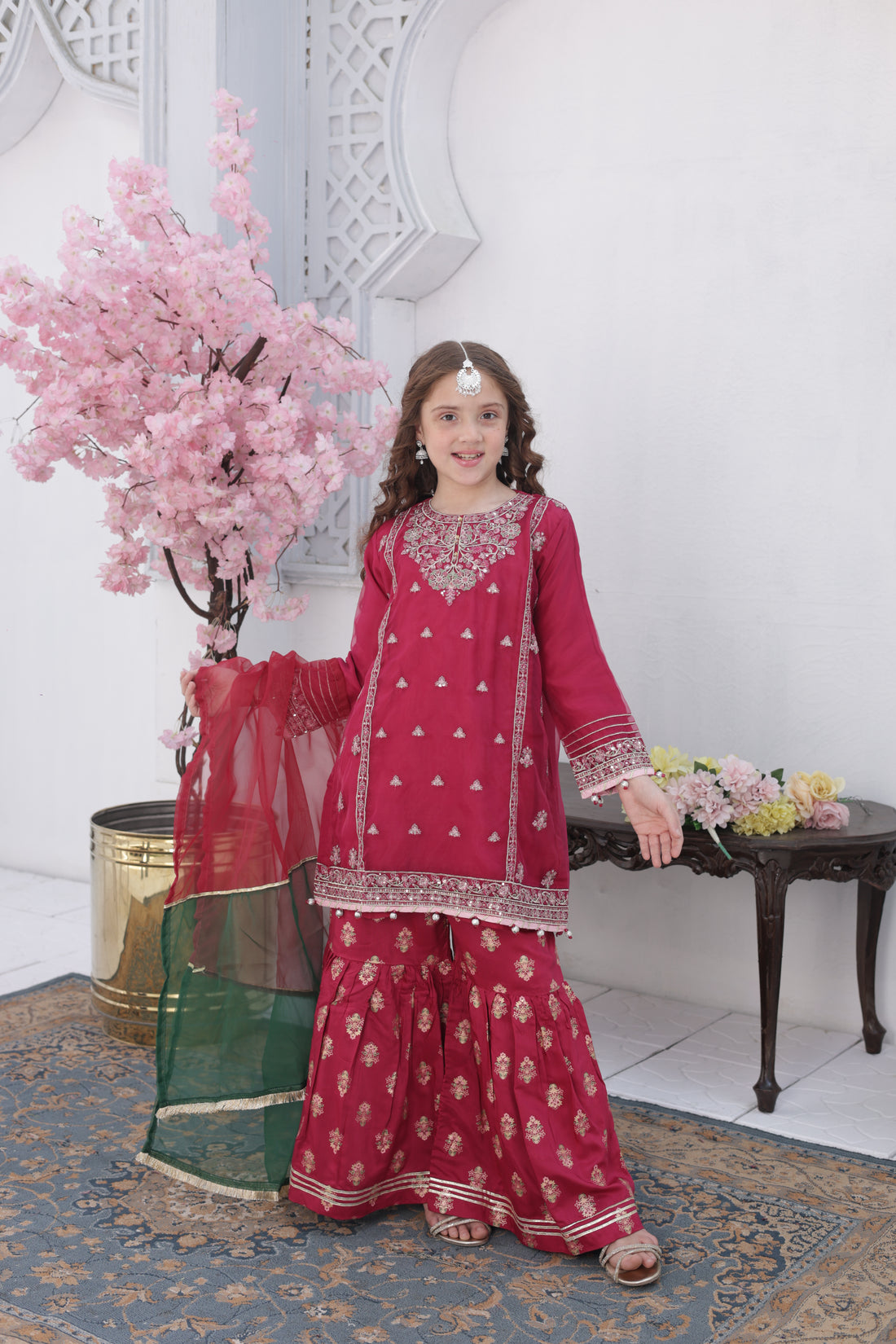 Embroidered Girls’ Party Dress – Red