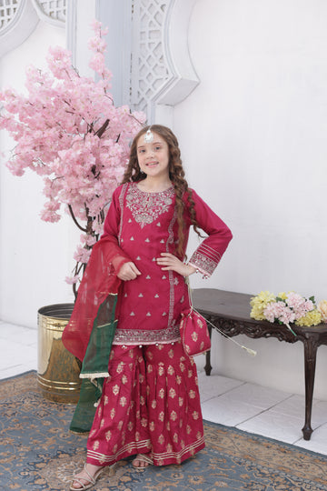 Embroidered Girls’ Party Dress – Red
