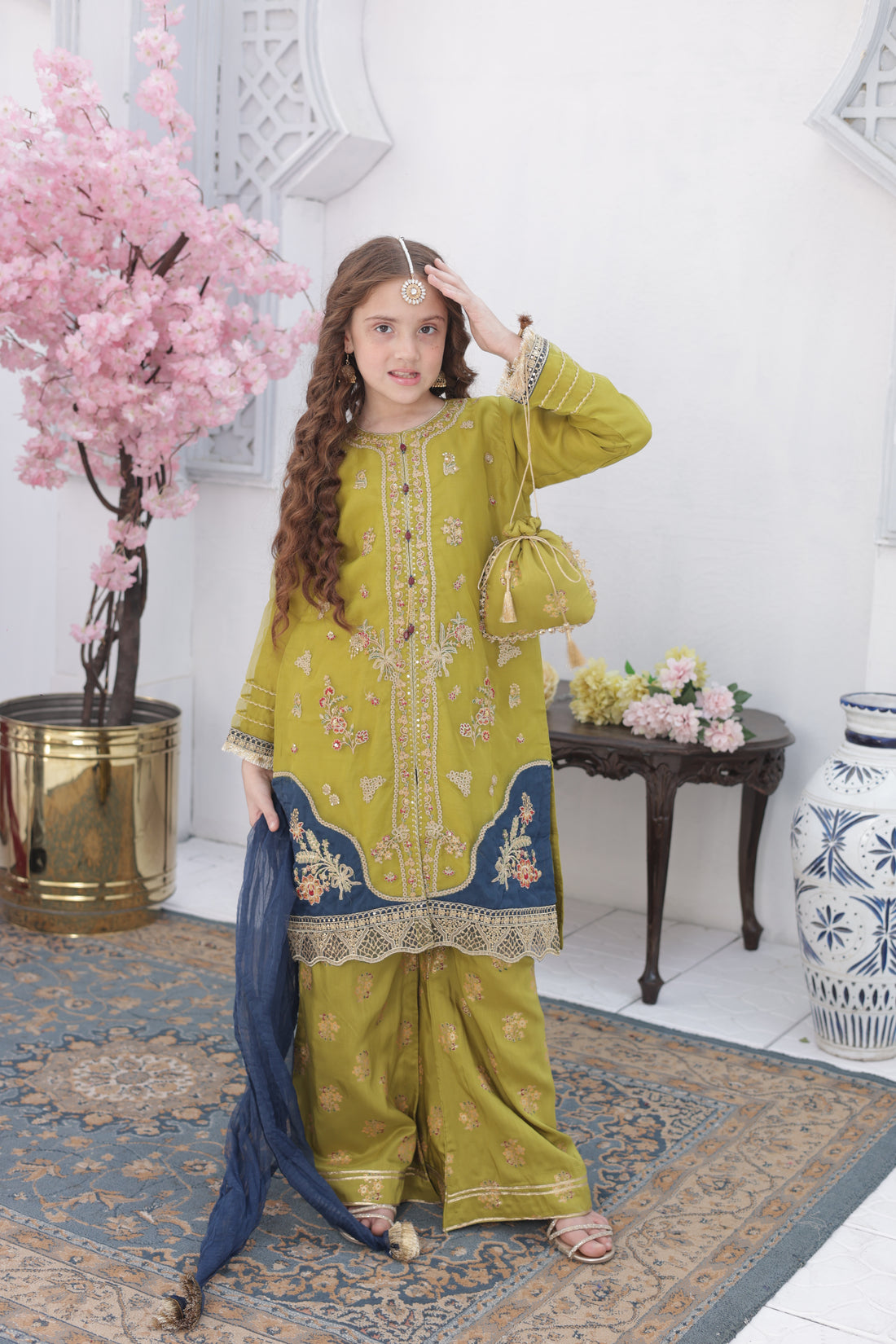 Embroidered Girls’ Party Dress – Green