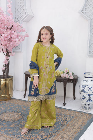 Embroidered Girls’ Party Dress – Green