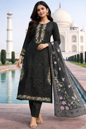 3 Piece Embroidered Raw Silk Suit
